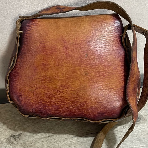 BOHO! Real Vintage 70s Tooled BROWN Leather Laced BUTTERFLY...
